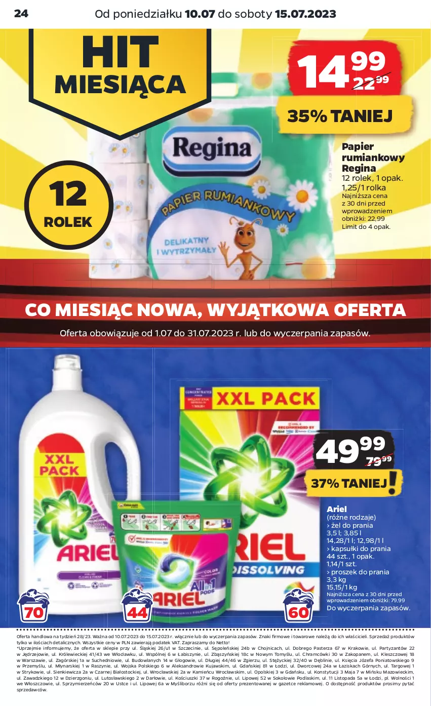 Gazetka promocyjna Netto - Artykuły spożywcze - ważna 10.07 do 15.07.2023 - strona 24 - produkty: Ariel, Fa, Gin, Kapsułki do prania, Kujawski, Papier, Podlaski, Proszek do prania, Rum, Sok, Stock, Top