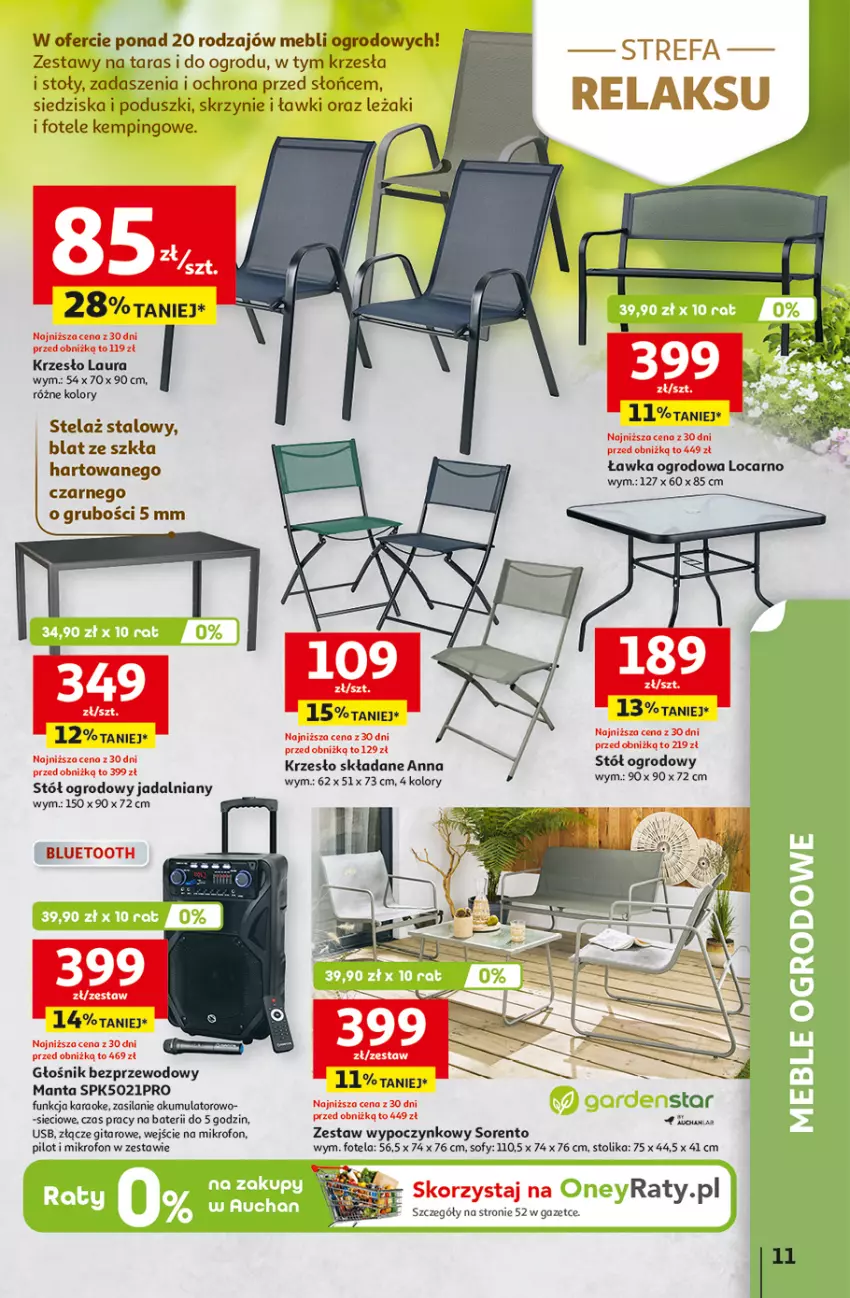 Gazetka promocyjna Auchan - Gazetka 30 Lat Hipermarket Auchan - ważna 29.04 do 06.05.2026 - strona 11 - produkty: Akumulator, Fa, Fotel, Głośnik, Jadalnia, Krzesło, Krzesło składane, Laur, Manta, Mikrofon, Silan, Stół, Stolik