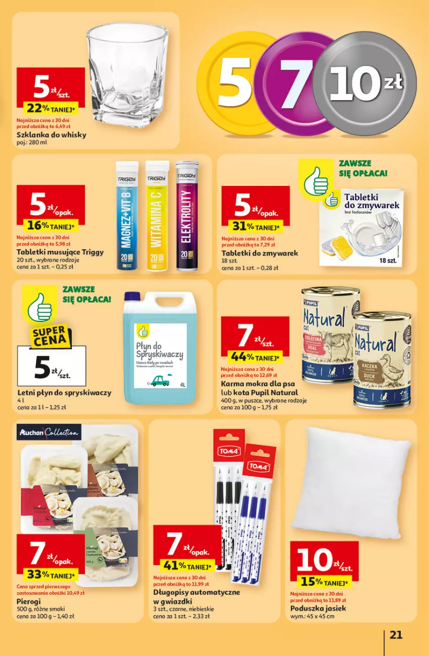 Gazetka promocyjna Auchan - Gazetka 30 Lat Hipermarket Auchan - ważna 29.04 do 06.05.2026 - strona 21 - produkty: Długopis, Mus, Pierogi, Płyn do spryskiwaczy, Poduszka, Szklanka, Tablet, Tabletki musujące, Whisky