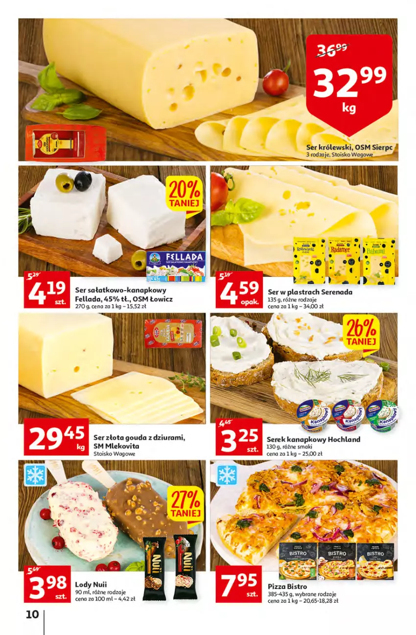 Gazetka promocyjna Auchan - Szkoła oszczędzania Temat PrzeTanie Kupowanie Hipermarkety - ważna 28.07 do 03.08.2022 - strona 10 - produkty: Gouda, Hochland, Królewski, Lody, Mleko, Mlekovita, Pizza, Por, Sałat, Ser, Ser sałatkowo-kanapkowy, Serek