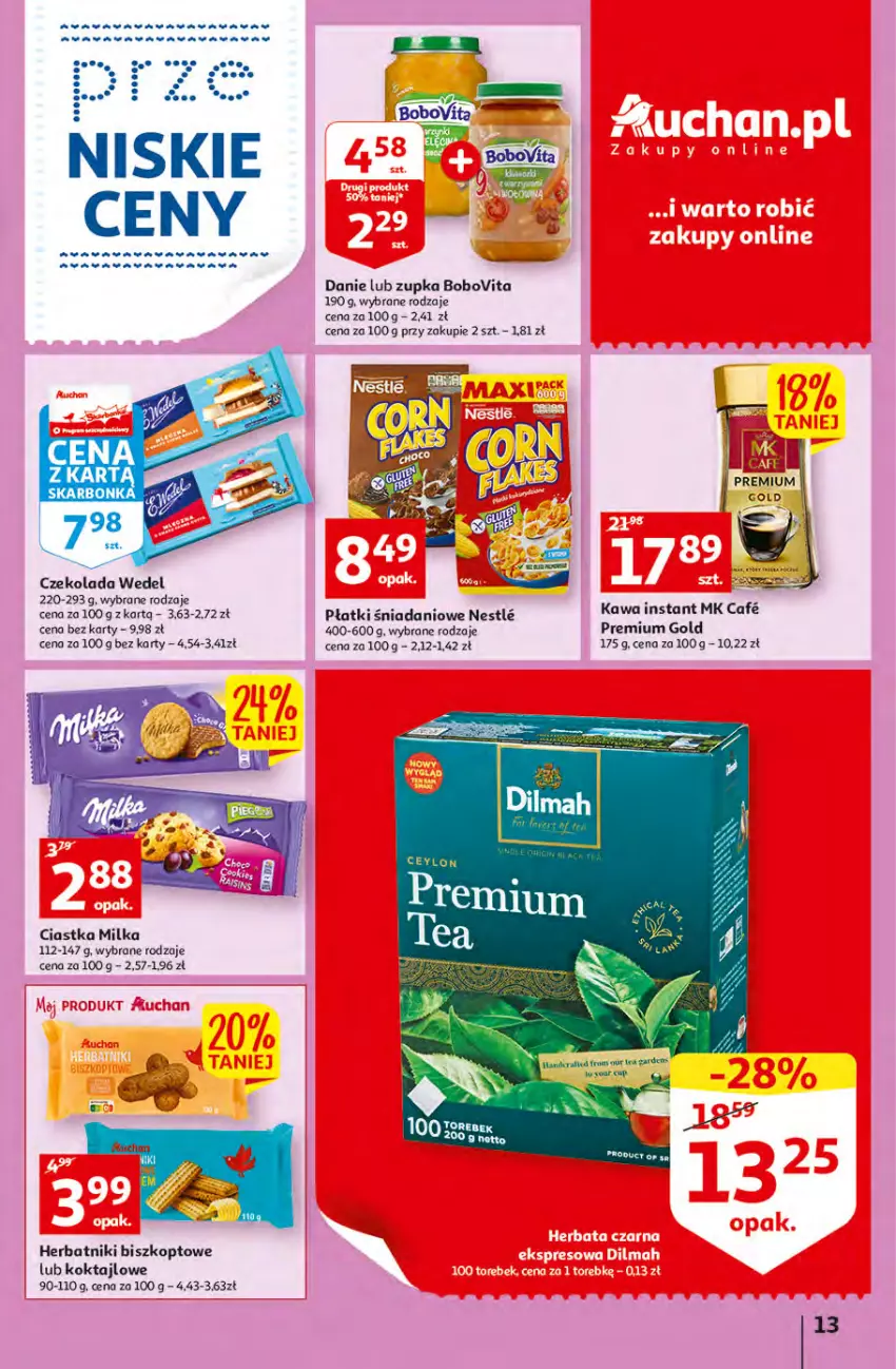 Gazetka promocyjna Auchan - Szkoła oszczędzania Temat PrzeTanie Kupowanie Hipermarkety - ważna 28.07 do 03.08.2022 - strona 13 - produkty: BoboVita, Ciastka, Czekolada, Danio, Herbatniki, Kawa, Milka