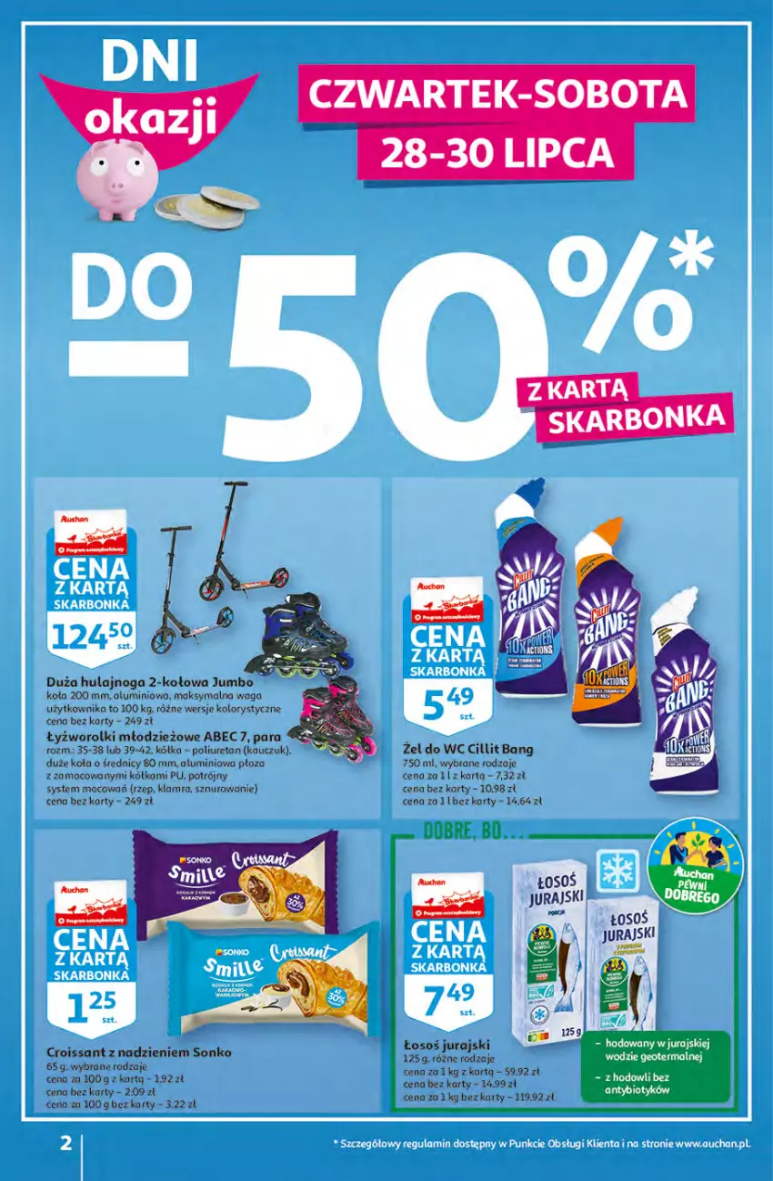 Gazetka promocyjna Auchan - Szkoła oszczędzania Temat PrzeTanie Kupowanie Hipermarkety - ważna 28.07 do 03.08.2022 - strona 2 - produkty: Cillit Bang, Hulajnoga, Rolki, Sonko, Waga