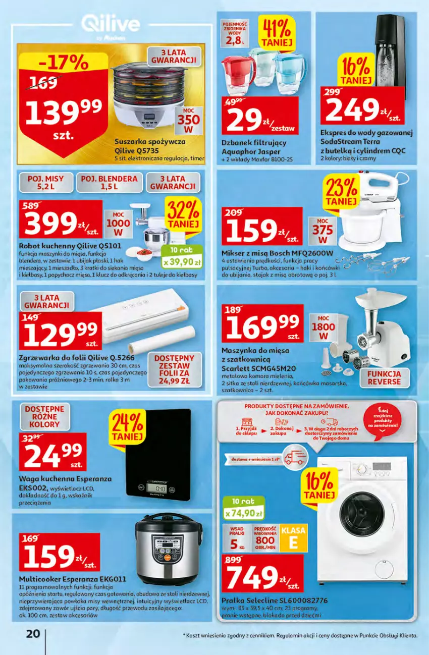 Gazetka promocyjna Auchan - Szkoła oszczędzania Temat PrzeTanie Kupowanie Hipermarkety - ważna 28.07 do 03.08.2022 - strona 20 - produkty: Aquaphor, Blender, Bosch, Clin, Dzbanek, Dzbanek filtrujący, Gra, Kosz, Maszynka, Mieszadło, Mikser, Mikser z misą, Pralka, Pralki, Robot, Ser, Stojak, Suszarka, Szatkownica, Szynka, Waga, Warka