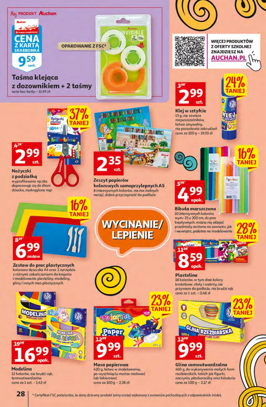 Gazetka promocyjna Auchan - Szkoła oszczędzania Temat PrzeTanie Kupowanie Hipermarkety - ważna 28.07 do 03.08.2022 - strona 28 - produkty: Dozownik, Klej, Lakier, Mars, Mop, Noż, Nożyczki, Outward, Papier, Plastelina