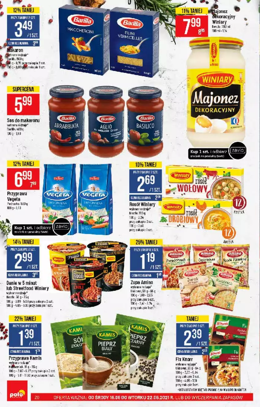 Gazetka promocyjna PoloMarket - Gazetka pomocyjna - ważna 16.06 do 22.06.2021 - strona 20 - produkty: Gra, Kamis, Knorr, Makaron, Rosół, Vegeta, Winiary, Zupa