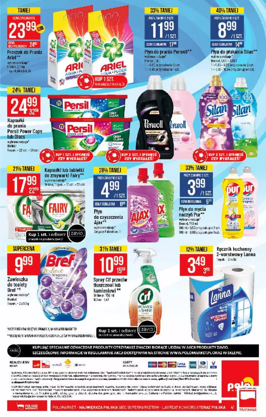 Gazetka promocyjna PoloMarket - Gazetka pomocyjna - ważna 16.06 do 22.06.2021 - strona 41 - produkty: BIC, Bols, Cif, Fa, Gra, Kapsułki do prania, Kret, Laur, Pax, Persil, Perwoll, Płyn do mycia, Płyn do płukania, Płyn do prania, Pur, Rama, Ręcznik, Ręcznik kuchenny, Silan, Tablet, Tabletki do zmywarki, Tera, Zmywarki