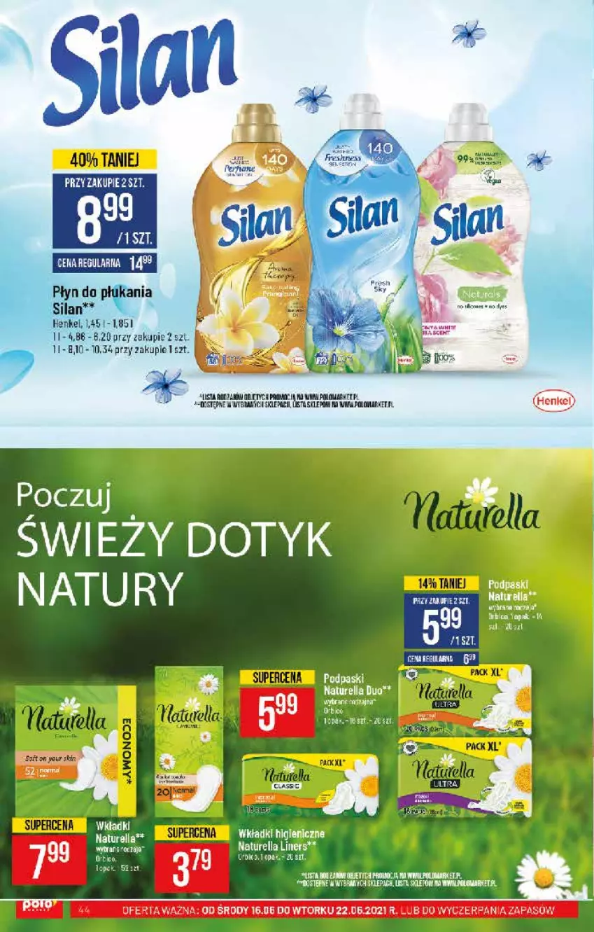 Gazetka promocyjna PoloMarket - Gazetka pomocyjna - ważna 16.06 do 22.06.2021 - strona 44 - produkty: Kosz, Płyn do płukania, Podpaski, Silan