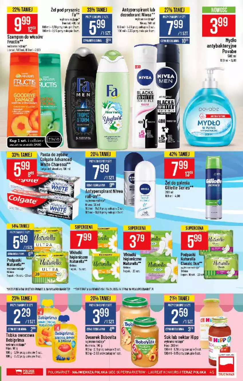 Gazetka promocyjna PoloMarket - Gazetka pomocyjna - ważna 16.06 do 22.06.2021 - strona 45 - produkty: AEG, Antyperspirant, Bebiprima, BoboVita, Colgate, Deser, Dezodorant, Fa, Gillette, HiPP, HP, LG, Mydło, Naturell, Naturella, Nektar, Nivea, Pasta do zębów, Podpaski, Prima, Ser, Serek, Sok, Szampon, Top, Tran, Wkładki