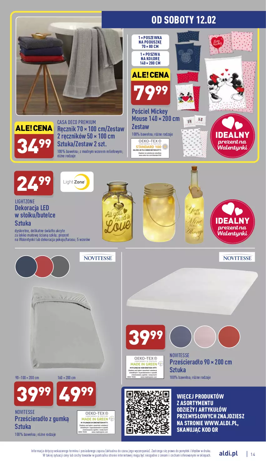 Gazetka promocyjna Aldi - Katalog Moda i Dom - ważna 09.02 do 12.02.2022 - strona 14 - produkty: Dekoracja LED, Kret, Pościel, Poszewka, Prześcieradło, Ręcznik, Wełna