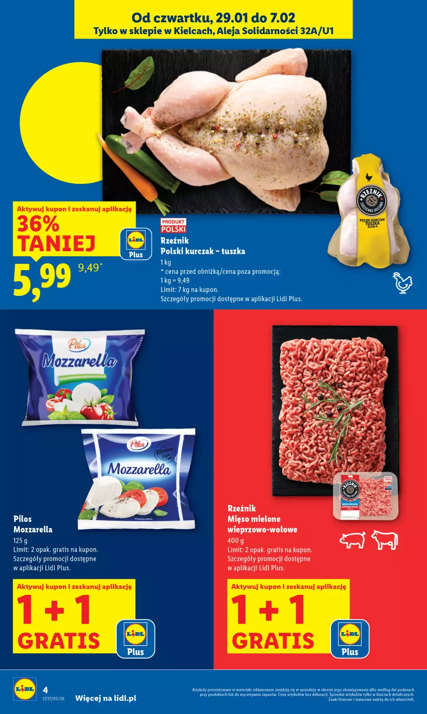 Gazetka promocyjna Lidl - Lidl w Kielcach - ważna 29.01 do 07.02.2026 - strona 4 - produkty: Gra, Kurczak, Mięso, Mięso mielone, Mozzarella, Pilos, Tusz