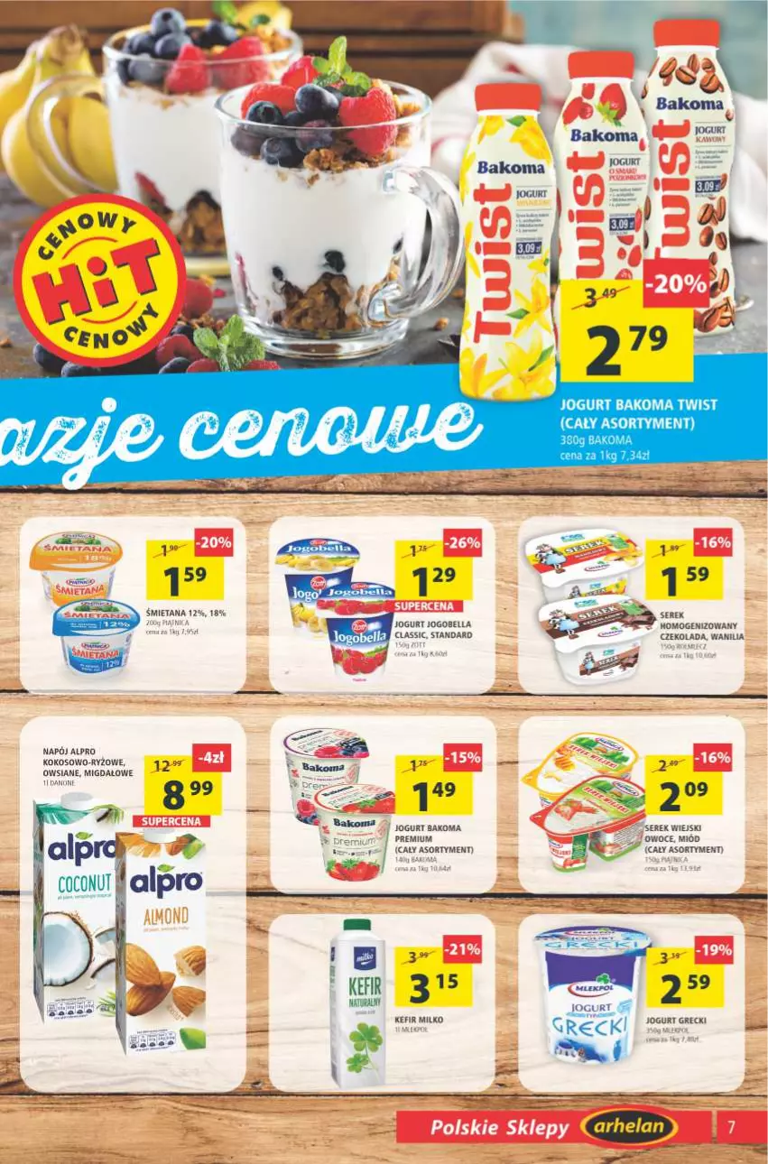 Gazetka promocyjna Arhelan - Gazetka - ważna 04.06 do 13.06.2021 - strona 7 - produkty: Alpro, Bakoma, Bell, Bella, Czekolada, Danone, Jogobella, Jogurt, Kokos, Miód, Napój, Owoce, Ryż, Ser, Serek, Serek wiejski, Zott