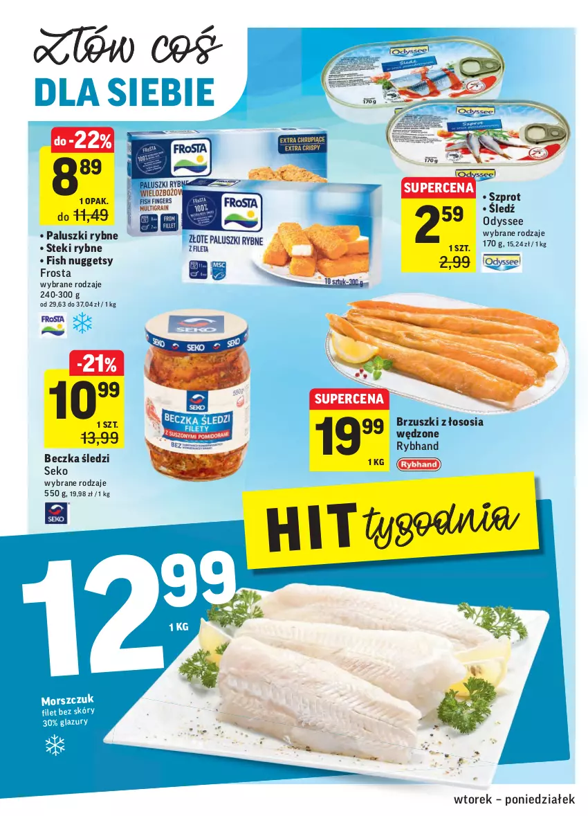 Gazetka promocyjna Intermarche - Gazetka promocyjna - ważna 10.08 do 16.08.2021 - strona 18 - produkty: Brzuszki z łososia, Frosta, Paluszki rybne, SEKO, Sos, Stek, Szprot