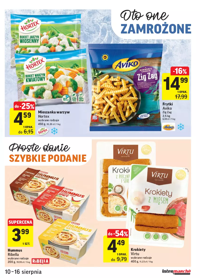 Gazetka promocyjna Intermarche - Gazetka promocyjna - ważna 10.08 do 16.08.2021 - strona 19 - produkty: Bell, Bella, Frytki, Hortex, Hummus, Krokiety, Mieszanka warzyw, Mus, Virtu