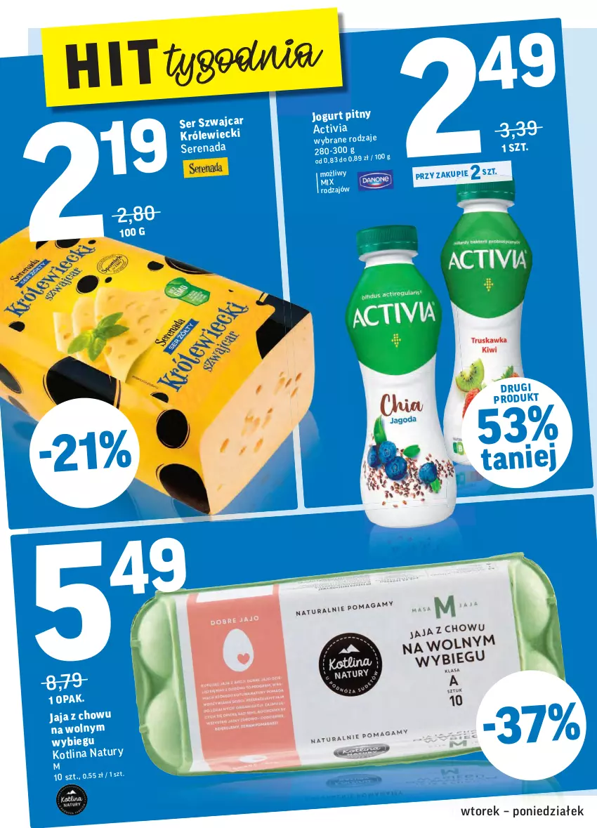 Gazetka promocyjna Intermarche - Gazetka promocyjna - ważna 10.08 do 16.08.2021 - strona 22 - produkty: Activia, Jaja, Jogurt, Jogurt pitny, Kotlin, Ser