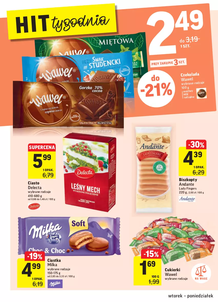 Gazetka promocyjna Intermarche - Gazetka promocyjna - ważna 10.08 do 16.08.2021 - strona 26 - produkty: Biszkopty, Ciastka, Cukier, Cukierki, Czekolada, Delecta, Milka, Wawel