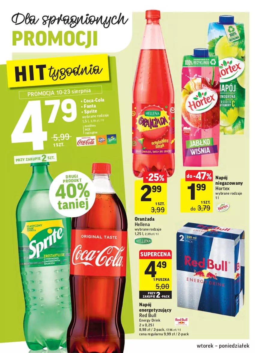 Gazetka promocyjna Intermarche - Gazetka promocyjna - ważna 10.08 do 16.08.2021 - strona 28 - produkty: Fa, Fanta, Hellena, Hortex, Napój, Napój niegazowany, Oranżada, Red Bull, Sprite