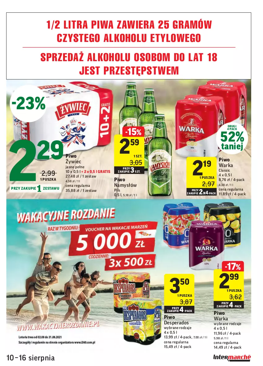 Gazetka promocyjna Intermarche - Gazetka promocyjna - ważna 10.08 do 16.08.2021 - strona 29 - produkty: Desperados, Gra, Namysłów, Piwa, Piwo, Warka