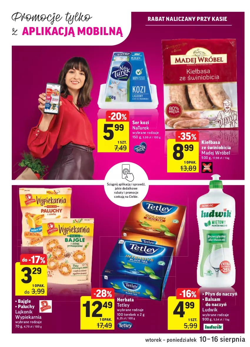 Gazetka promocyjna Intermarche - Gazetka promocyjna - ważna 10.08 do 16.08.2021 - strona 30 - produkty: Bajgle, BIC, Herbata, Kiełbasa, Lajkonik, Ludwik, Madej Wróbel, Mobil, NaTurek, Ser, Ser kozi, Tetley