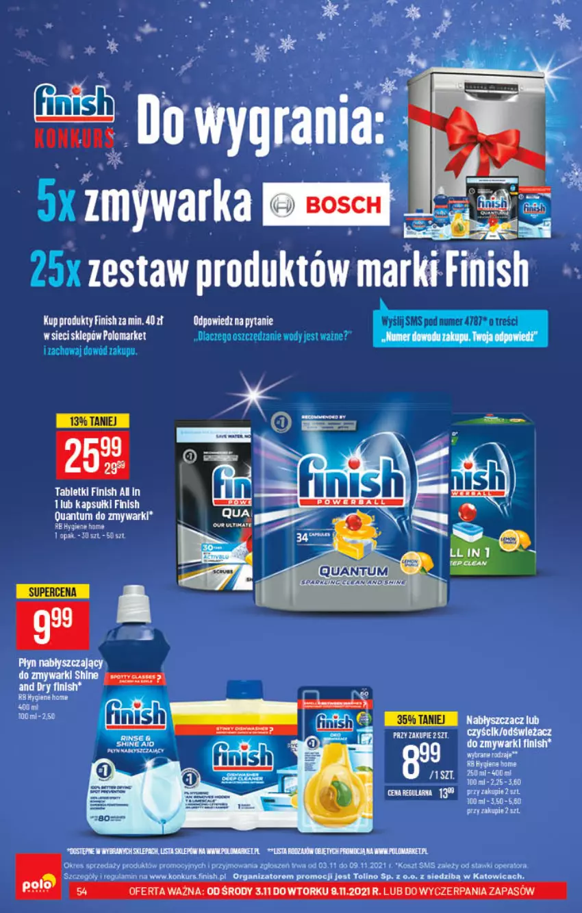 Gazetka promocyjna PoloMarket - Gazetka pomocyjna - ważna 03.11 do 09.11.2021 - strona 54 - produkty: Finish, Kosz, Odświeżacz do zmywarki, Ser, Tablet, Zmywarki