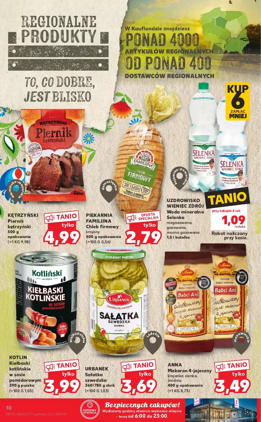 Gazetka promocyjna Kaufland - OFERTA TYGODNIA - ważna 19.08 do 25.08.2021 - strona 10 - produkty: Chleb, Fa, Kotlin, Makaron, Olma, Piec, Piernik, Sałat, Sałatka, Sos, Tera, Wieniec, Woda, Woda mineralna