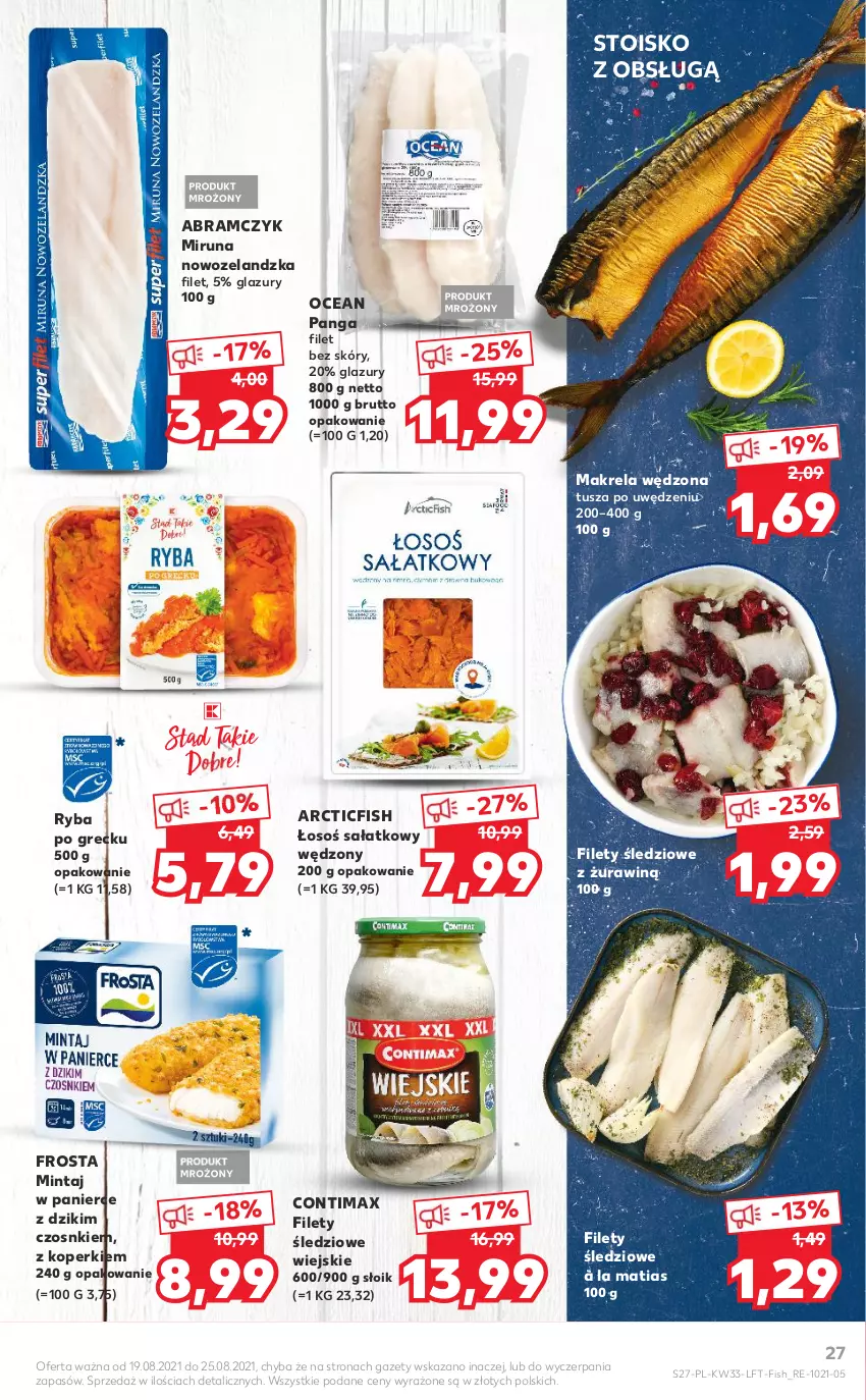 Gazetka promocyjna Kaufland - OFERTA TYGODNIA - ważna 19.08 do 25.08.2021 - strona 27 - produkty: Frosta, Lazur, Mintaj, Miruna, Panga, Piec, Ryba, Ryba po grecku, Sałat, Tusz