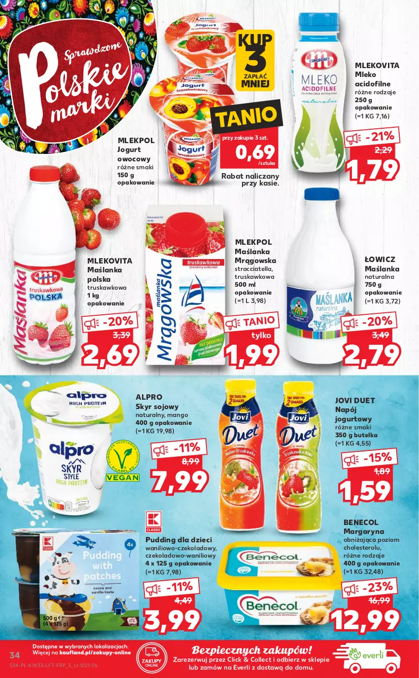 Gazetka promocyjna Kaufland - OFERTA TYGODNIA - ważna 19.08 do 25.08.2021 - strona 34 - produkty: Alpro, Benecol, Dzieci, Jogurt, Jogurt owocowy, Mango, Margaryna, Maślanka, Mleko, Mlekovita, Napój, Napój jogurtowy, Piec, Pudding