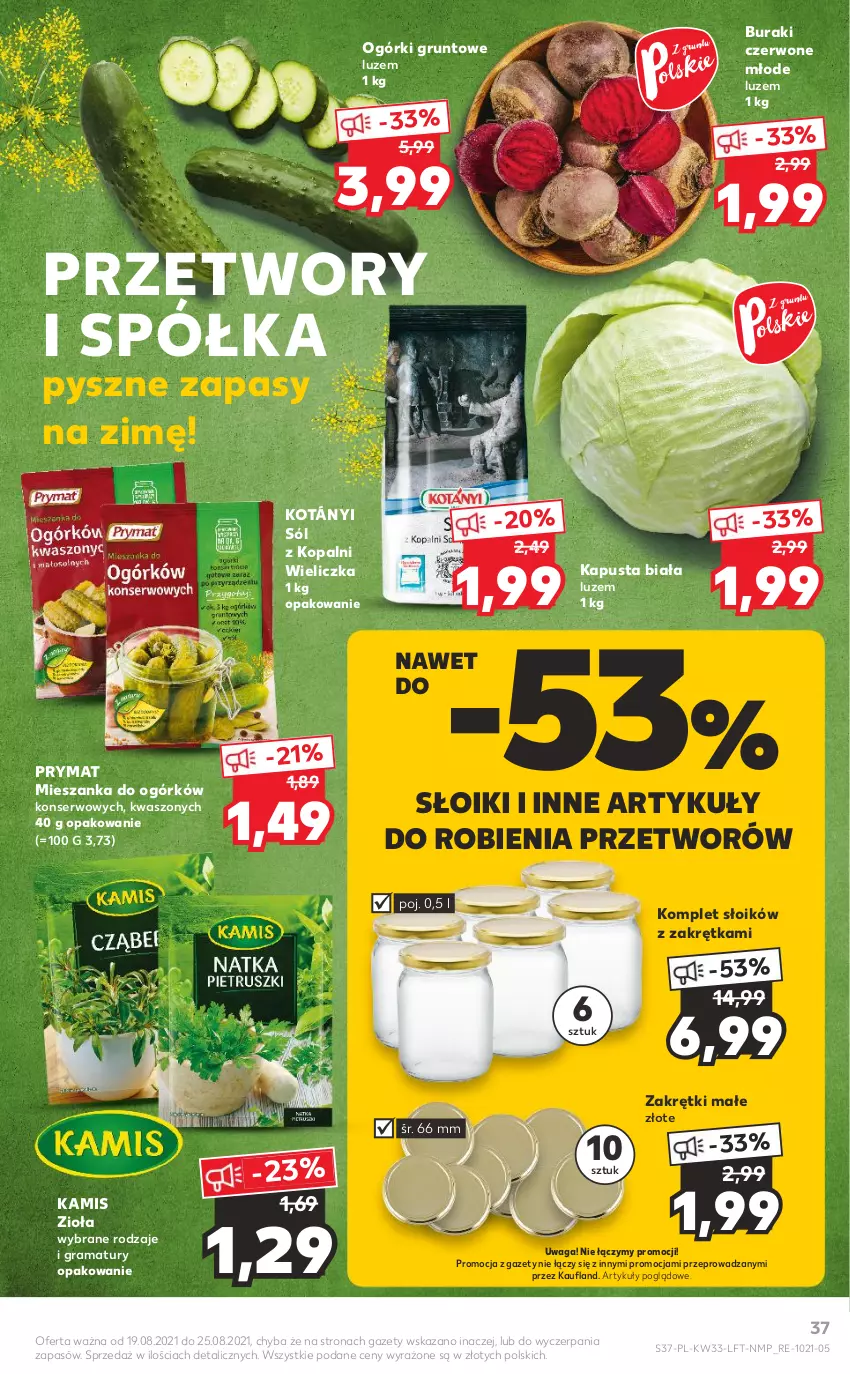 Gazetka promocyjna Kaufland - OFERTA TYGODNIA - ważna 19.08 do 25.08.2021 - strona 37 - produkty: Buraki, Gra, Grunt, Kamis, Kotányi, Półka, Prymat, Rama, Ser, Sól, Waga