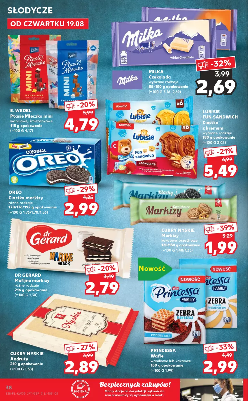 Gazetka promocyjna Kaufland - OFERTA TYGODNIA - ważna 19.08 do 25.08.2021 - strona 38 - produkty: Ciastka, Czekolada, Dr Gerard, E. Wedel, Kakao, Lubisie, Milka, Mleczko, Oreo, Piec, Princessa, Ptasie mleczko, Tera, Wafle