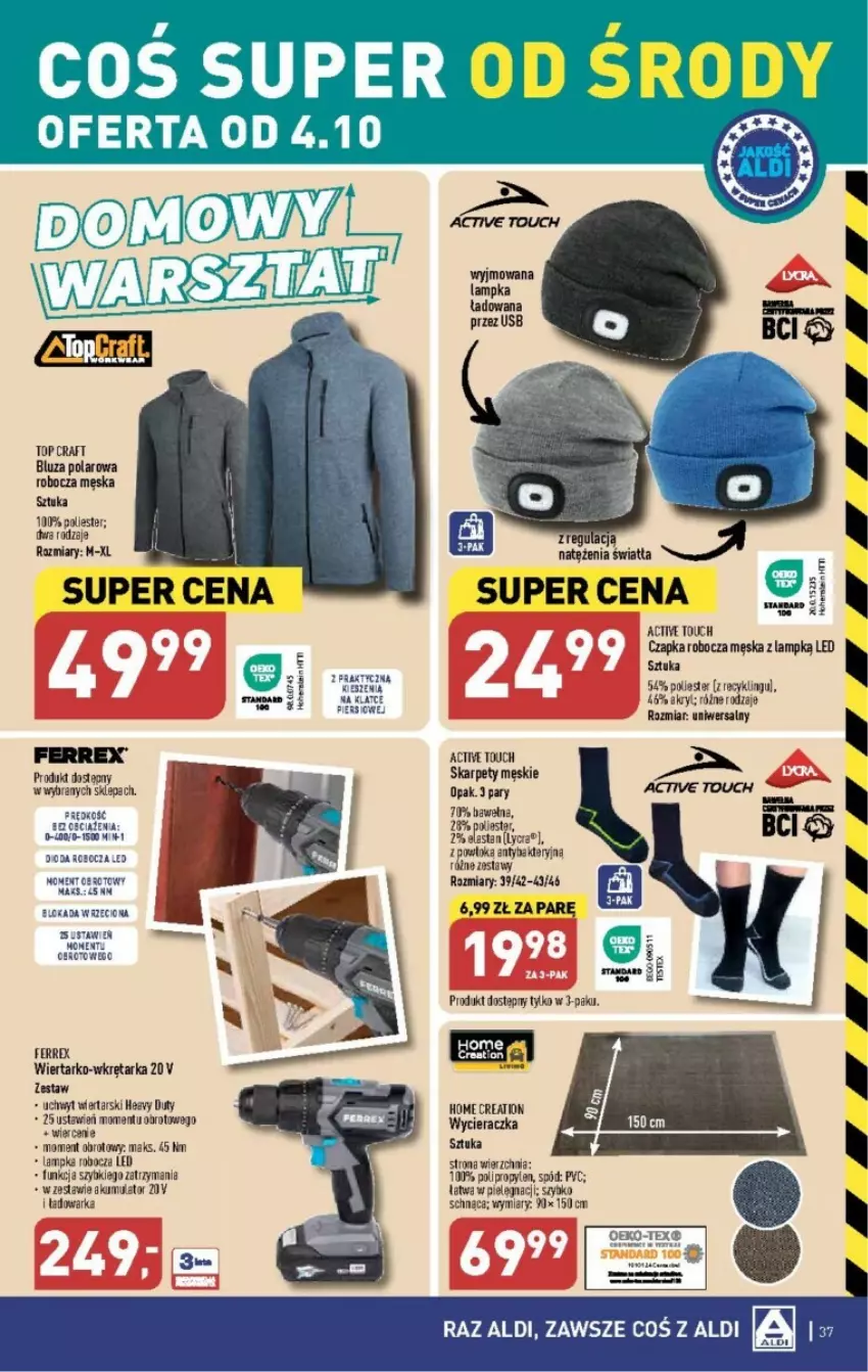 Gazetka promocyjna Aldi - ważna 02.10 do 07.10.2023 - strona 31 - produkty: Akumulator, Bluza, Bluza polarowa, Czapka, Karp, Tarka, Top, Warka, Wkręt, Wkrętarka, Wycieraczka