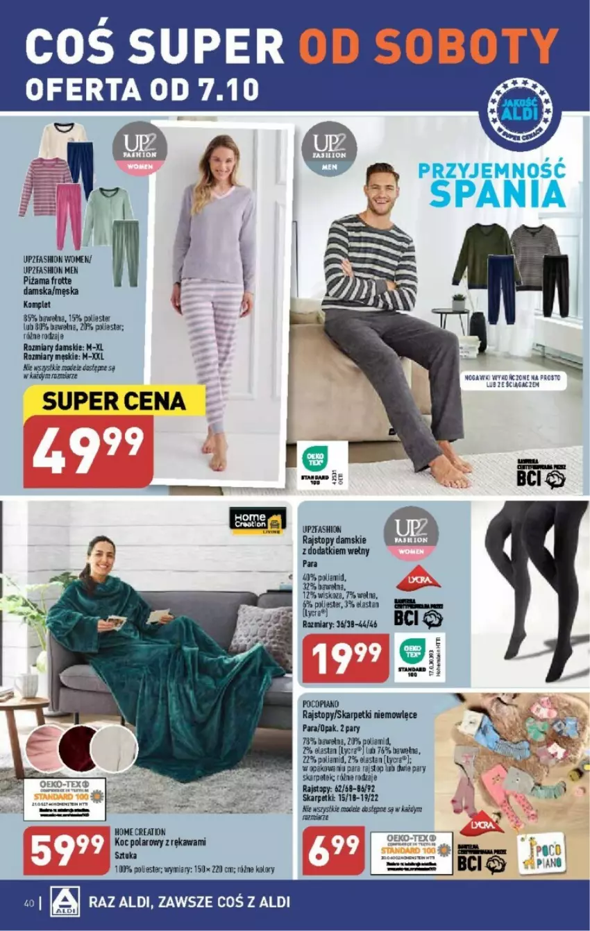 Gazetka promocyjna Aldi - ważna 02.10 do 07.10.2023 - strona 35 - produkty: Fa, Karp, Kawa, Koc, Piżama, Pocopiano, Rajstopy, Skarpetki, Top, Wełna