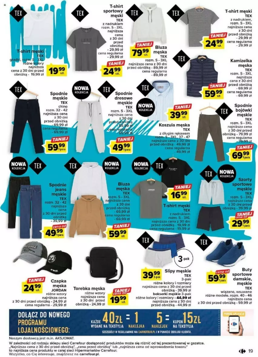 Gazetka promocyjna Carrefour - ważna 08.08 do 19.08.2023 - strona 11 - produkty: Bluza, Bokserki, Buty, Czapka, Dres, Gra, Kamizelka, Klej, Kosz, Koszula, O nas, Por, Ser, Slipy, Spodnie, Spodnie dresowe, Sport, T-shirt, Torebka