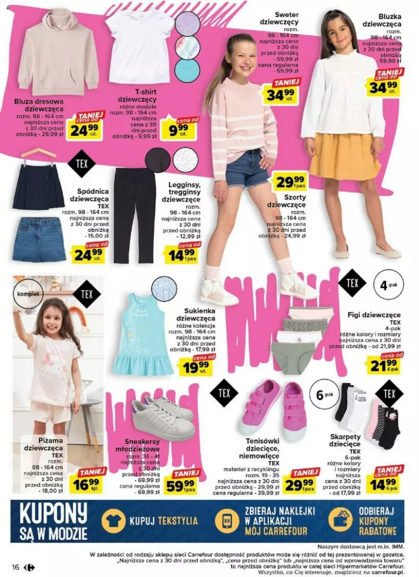 Gazetka promocyjna Carrefour - ważna 08.08 do 19.08.2023 - strona 8 - produkty: Bluza, Bluza dresowa, Dres, Dzieci, Figi, Gin, Karp, Legginsy, Piżama, Sneakersy, Spódnica, Sukienka, Sweter, Szorty, T-shirt, Tenisówki