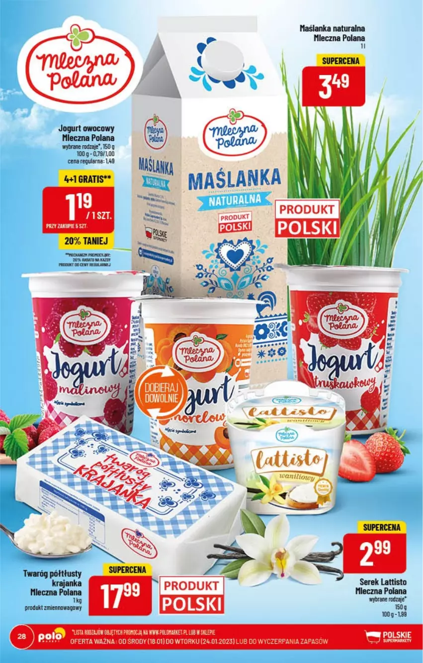 Gazetka promocyjna PoloMarket - Gazetka pomocyjna - ważna 18.01 do 24.01.2022 - strona 28 - produkty: Jogurt, Jogurt owocowy, LANA, Maślanka, Ser, Serek, Twaróg, Twaróg półtłusty