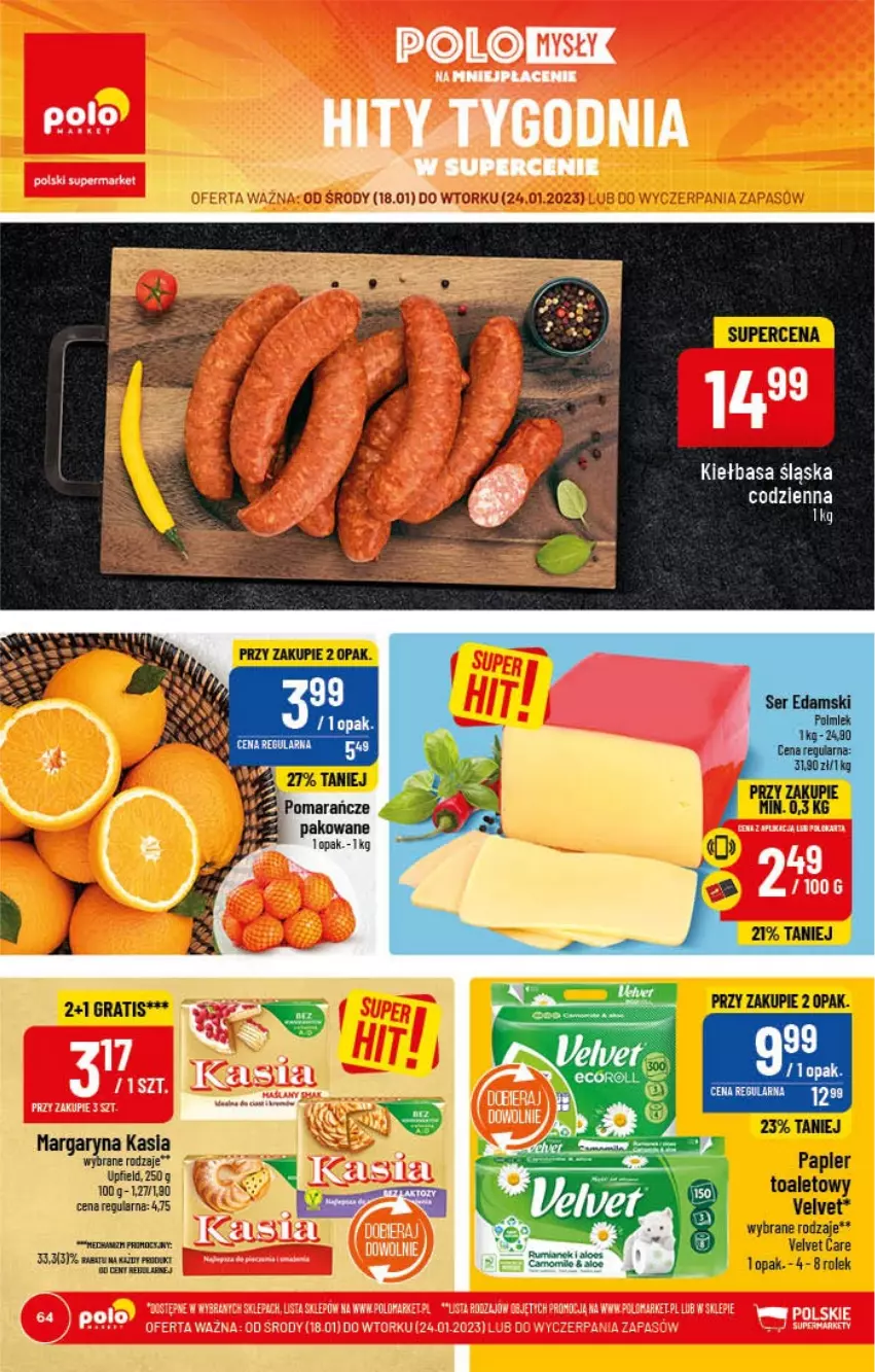 Gazetka promocyjna PoloMarket - Gazetka pomocyjna - ważna 18.01 do 24.01.2022 - strona 64 - produkty: Kasia, Margaryna, Papier, Pomarańcze, Velvet