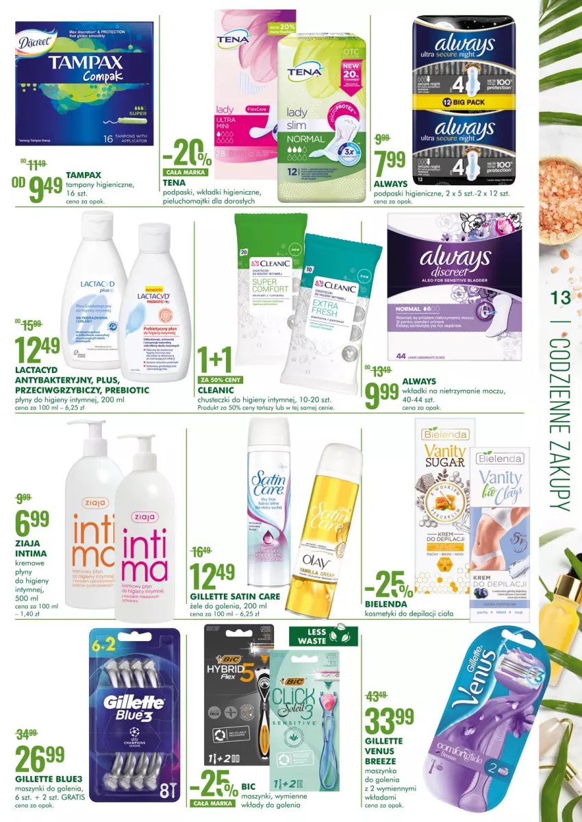 Gazetka promocyjna Super Pharm - Gazetka - ważna 16.09 do 29.09.2021 - strona 13 - produkty: Always, BIC, Bielenda, Chusteczki, Chusteczki do higieny, Cleanic, Gillette, Gillette Venus, Gra, Lactacyd, LG, Majtki, Maszynka, Maszynka do golenia, Pax, Pieluchomajtki, Podpaski, Rum, Sati, Szynka, Tampax, Tampony, Venus, Wkładki, Ziaja