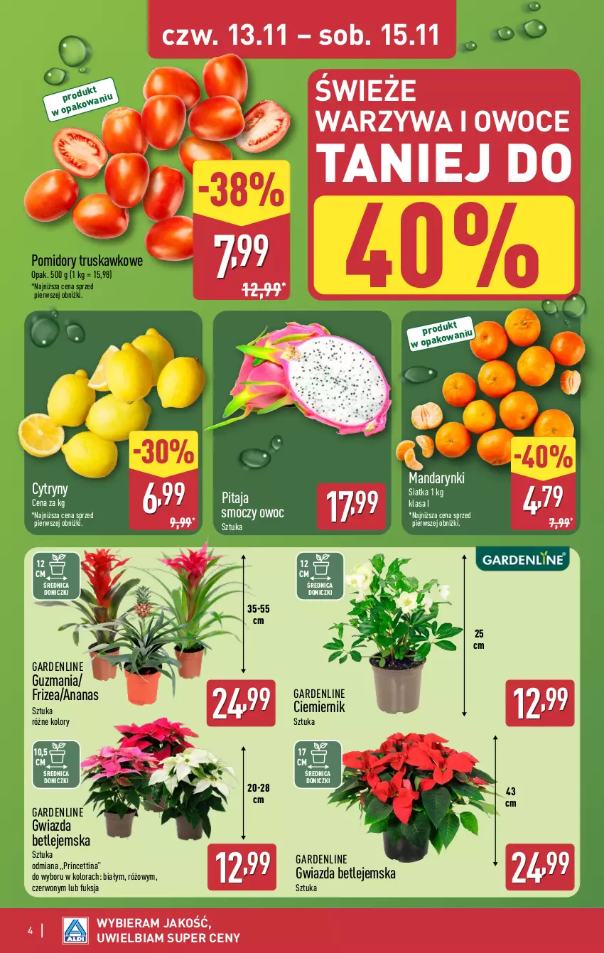 Gazetka promocyjna Aldi - Oferta weekendowa - ważna 13.11 do 15.11.2025 - strona 4 - produkty: Ananas, Cytryny, Gwiazda, Mandarynki, Owoce, Pomidory, Siatka, Warzywa, Warzywa i owoce