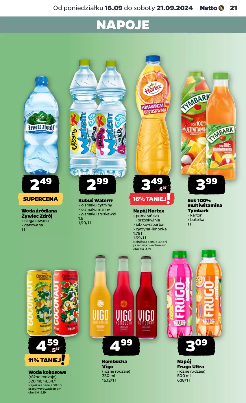 Gazetka promocyjna Netto - Artykuły spożywcze - ważna 16.09 do 21.09.2024 - strona 21 - produkty: Cytryny, Hortex, Kokos, Kubuś, Kubuś Waterrr, LANA, Limonka, Maliny, Napój, Napoje, Sok, Truskawki, Tymbark, Woda