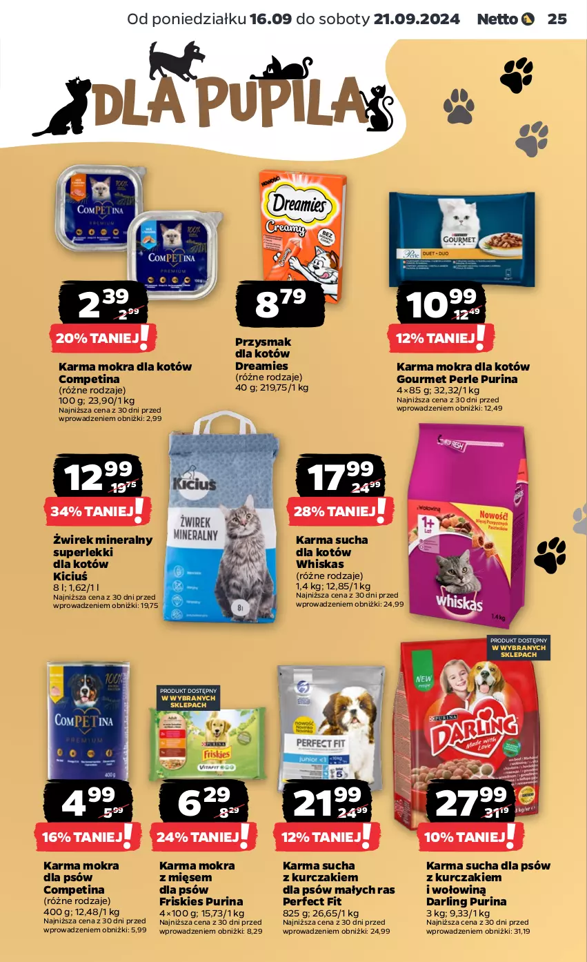 Gazetka promocyjna Netto - Artykuły spożywcze - ważna 16.09 do 21.09.2024 - strona 25 - produkty: Friskies, Karma mokra dla kotów, Kurczak, Pur, Purina, Whiskas