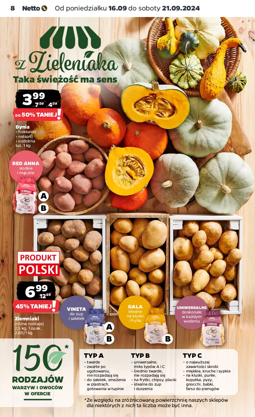 Gazetka promocyjna Netto - Artykuły spożywcze - ważna 16.09 do 21.09.2024 - strona 8 - produkty: Chipsy, Fa, Frytki, Gala, Gnocchi, Kopytka, Lack, Pur, Sałat, Ziemniaki