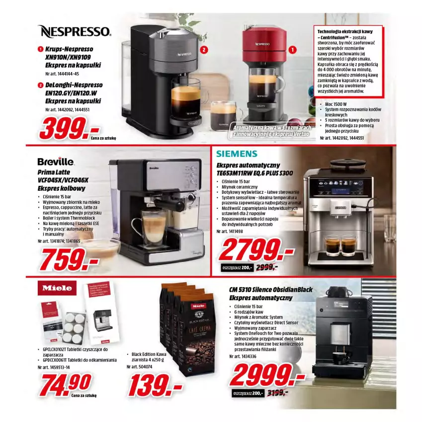 Gazetka promocyjna Media Markt - Gazetka Media Markt - ważna 01.12 do 24.12.2021 - strona 20 - produkty: Cappuccino, Fusion, Kawa, Kawa ziarnista, Krups, Lack, Mięta, Mleko, Młynek, Prima, Siemens, Tablet, Zaparzacz