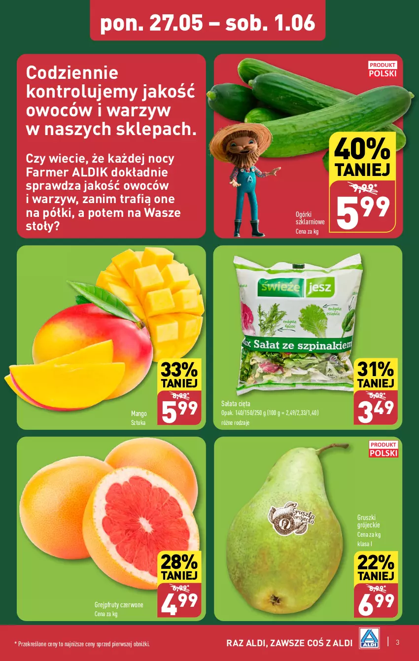 Gazetka promocyjna Aldi - Pełna oferta - ważna 27.05 do 01.06.2024 - strona 3 - produkty: Fa, Grejpfrut, Gruszki, Mango, Sałat