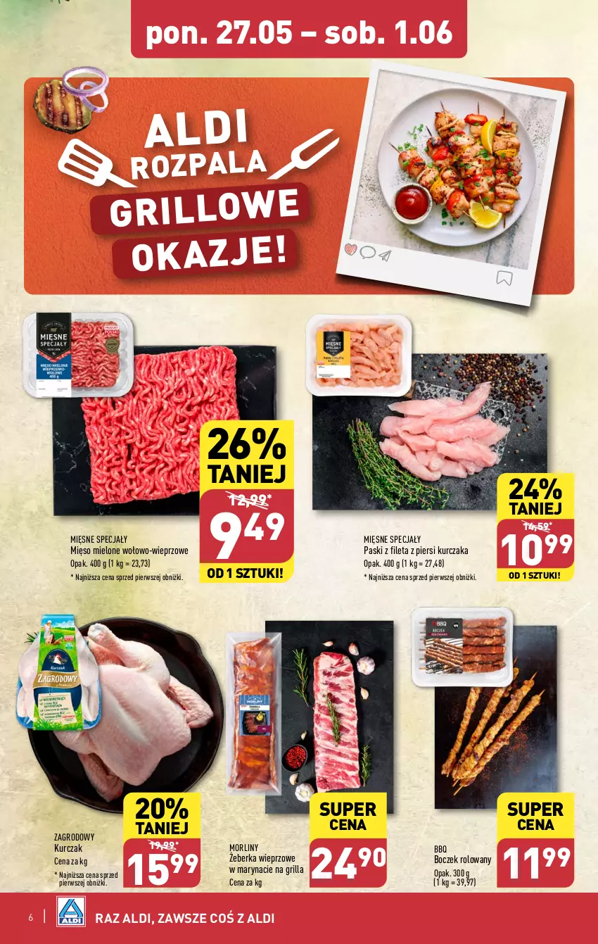 Gazetka promocyjna Aldi - Pełna oferta - ważna 27.05 do 01.06.2024 - strona 6 - produkty: Boczek, Grill, Kurczak, Mięsne specjały, Mięso, Mięso mielone, Morliny