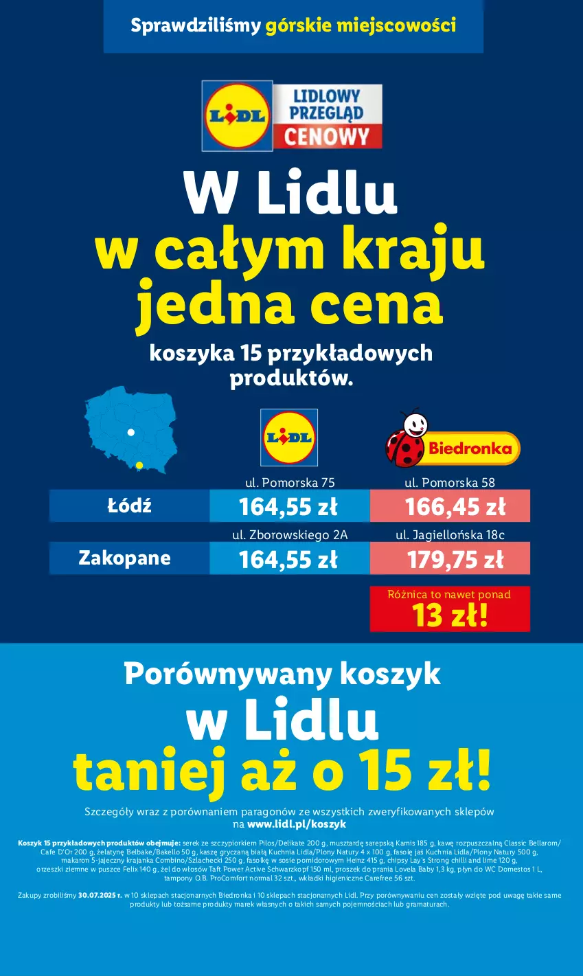 Gazetka promocyjna Lidl - GAZETKA - ważna 25.08 do 27.08.2025 - strona 12 - produkty: Bell, Bella, Carefree, Chipsy, Domestos, Dron, Fa, Felix, Gra, Gry, Heinz, Kamis, Kosz, Kuchnia, Lay’s, Lovela, Makaron, Mus, O.B., Orzeszki, Orzeszki ziemne, Pilos, Płyn do wc, Por, Proszek do prania, Rama, Schwarzkopf, Ser, Serek, Sos, Taft, Tampony, Wkładki