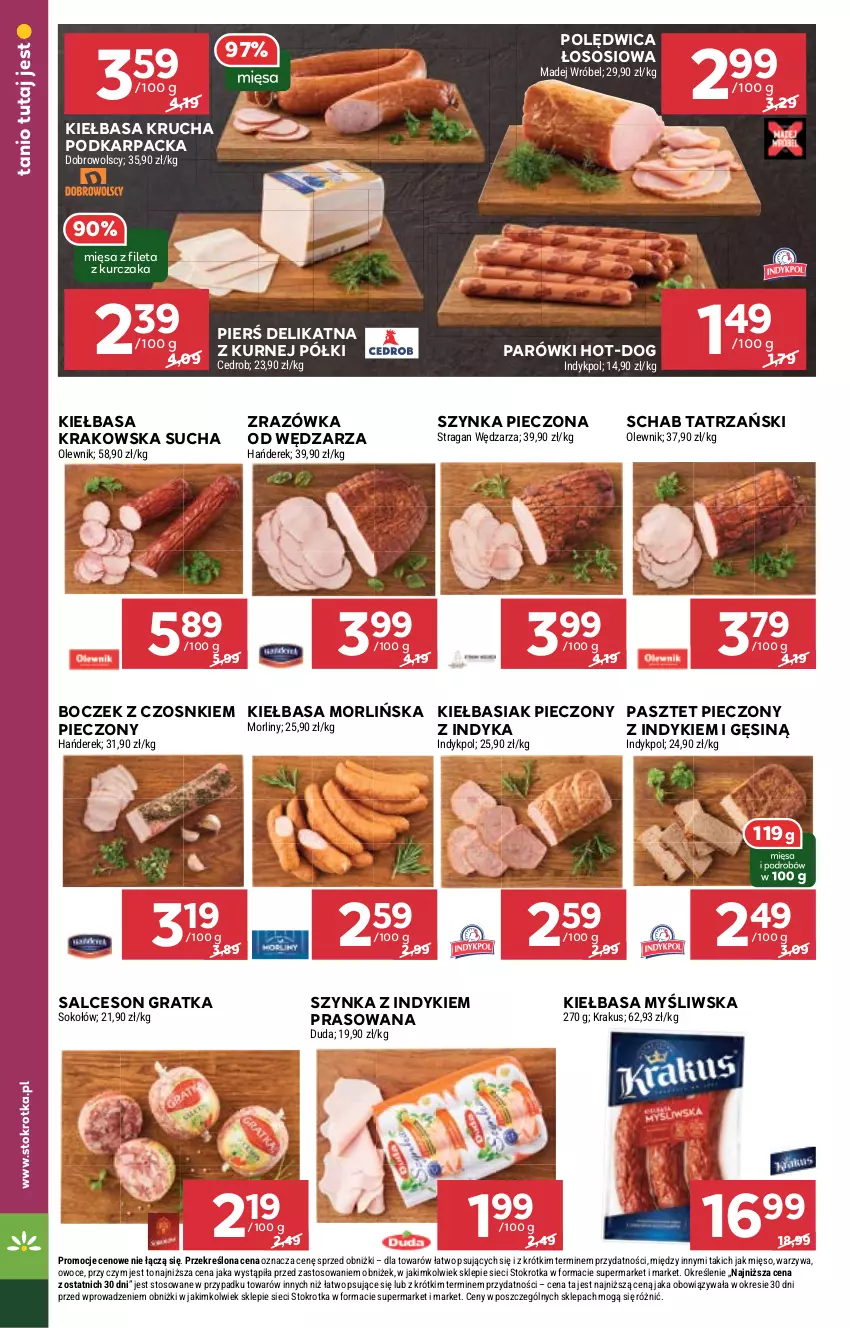 Gazetka promocyjna Stokrotka - Supermarket - ważna 29.08 do 04.09.2024 - strona 12 - produkty: Basia, Boczek, Gra, Karp, Kiełbasa, Kiełbasa krakowska, Kiełbasa krucha, Krakus, Kurczak, Morliny, Olewnik, Owoce, Parówki, Pasztet, Piec, Polędwica, Salceson, Sok, Sokołów, Sos, Szynka, Warzywa