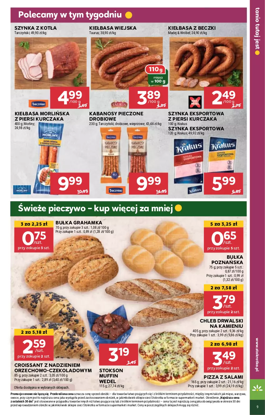 Gazetka promocyjna Stokrotka - Supermarket - ważna 29.08 do 04.09.2024 - strona 13 - produkty: Bułka, Bułka grahamka, Chleb, Croissant, Gra, Kabanos, Kiełbasa, Kiełbasa wiejska, Krakus, Kurczak, Morliny, Owoce, Piec, Pieczywo, Pizza, Por, Salami, Sport, Szynka, Warzywa