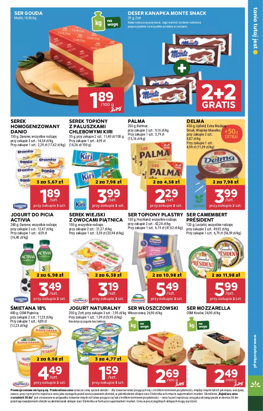 Gazetka promocyjna Stokrotka - Supermarket - ważna 29.08 do 04.09.2024 - strona 17 - produkty: Activia, Camembert, Chleb, Danio, Delma, Deser, Gouda, Gra, Jogurt, Jogurt naturalny, Monte, Mozzarella, Owoce, Palma, Piątnica, Por, Président, Ser, Ser topiony, Serek, Serek homogenizowany, Serek wiejski, Top, Warzywa, Włoszczowski