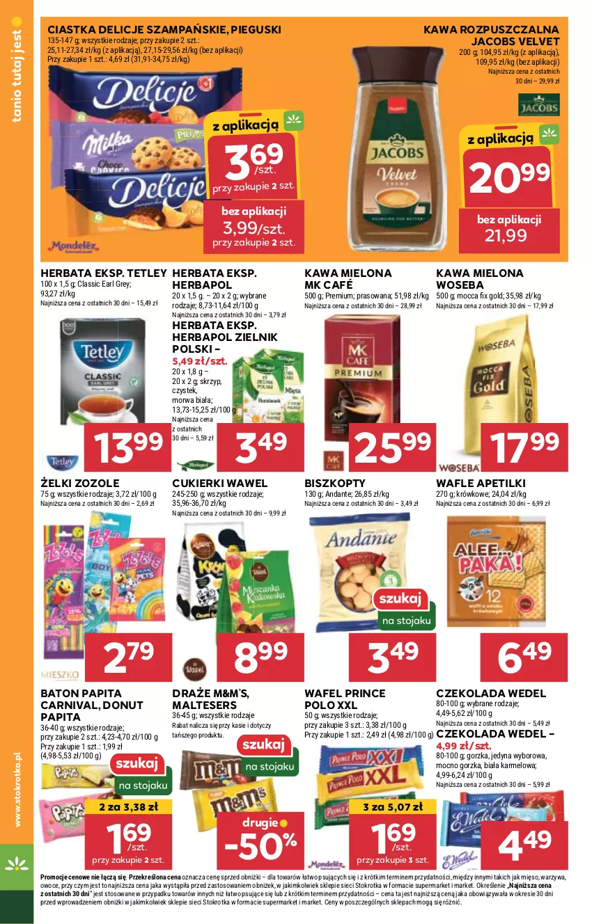 Gazetka promocyjna Stokrotka - Supermarket - ważna 29.08 do 04.09.2024 - strona 20 - produkty: Baton, Biszkopty, Ciastka, Cukier, Cukierki, Czekolada, Delicje, Donut, Herbapol, Herbata, Jacobs, Jacobs Velvet, Kawa, Kawa mielona, Kawa rozpuszczalna, Owoce, Prince Polo, Ser, Stek, Tetley, Velvet, Wafle, Warzywa, Wawel, Woseba, Wyborowa