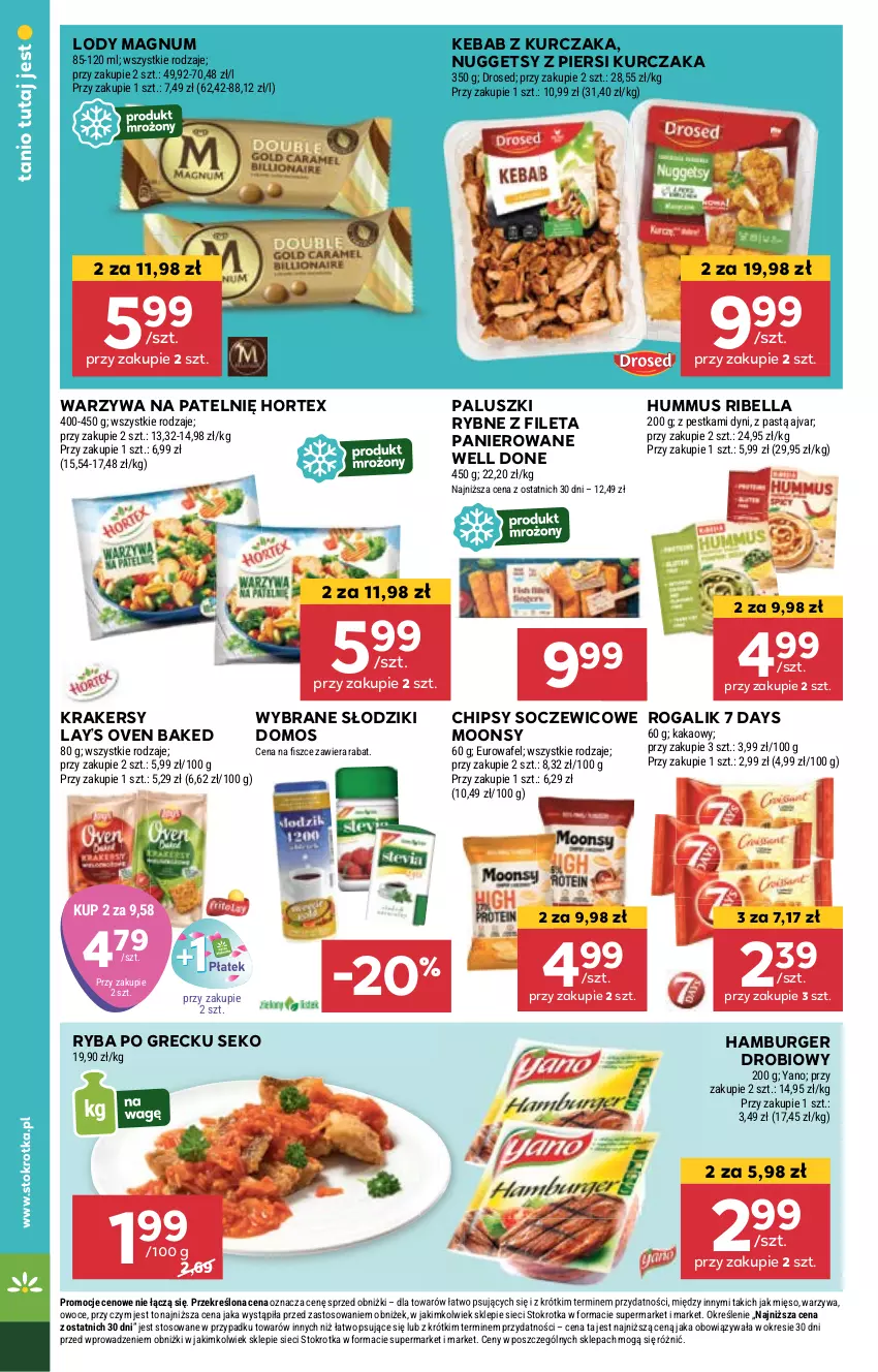 Gazetka promocyjna Stokrotka - Supermarket - ważna 29.08 do 04.09.2024 - strona 24 - produkty: 7 Days, Bell, Bella, Burger, Chipsy, Hamburger, Hortex, Hummus, Kakao, Kebab, Kebab z kurczaka, Krakersy, Kurczak, Lay’s, Lody, Mus, Owoce, Paluszki rybne, Rogal, Ryba, Ryba po grecku, SEKO, Warzywa