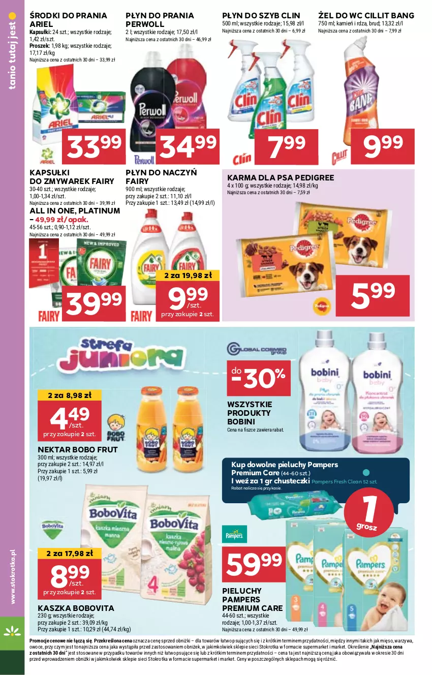 Gazetka promocyjna Stokrotka - Supermarket - ważna 29.08 do 04.09.2024 - strona 28 - produkty: Ariel, BoboVita, Chusteczki, Cillit Bang, Clin, Fa, Fairy, Nektar, Owoce, Pampers, Pedigree, Perwoll, Pieluchy, Płyn do prania, Płyn do szyb, Warzywa