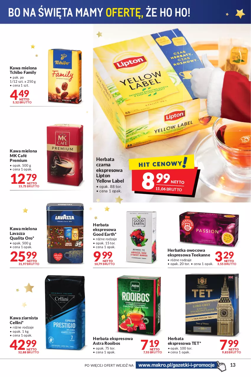 Gazetka promocyjna Makro - [Oferta promocyjna] Artykuły spożywcze i przemysłowe - ważna 14.12 do 26.12.2021 - strona 13 - produkty: Fa, Herbata, Herbata czarna, Kawa, Kawa mielona, Kawa ziarnista, Lavazza, Lipton, Tchibo, Tchibo Family, Teekanne